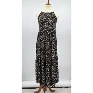 NA-KD Halter Animal Print Maxi Dress Black Tan Leopard Viscose Flowy Boho Size 4